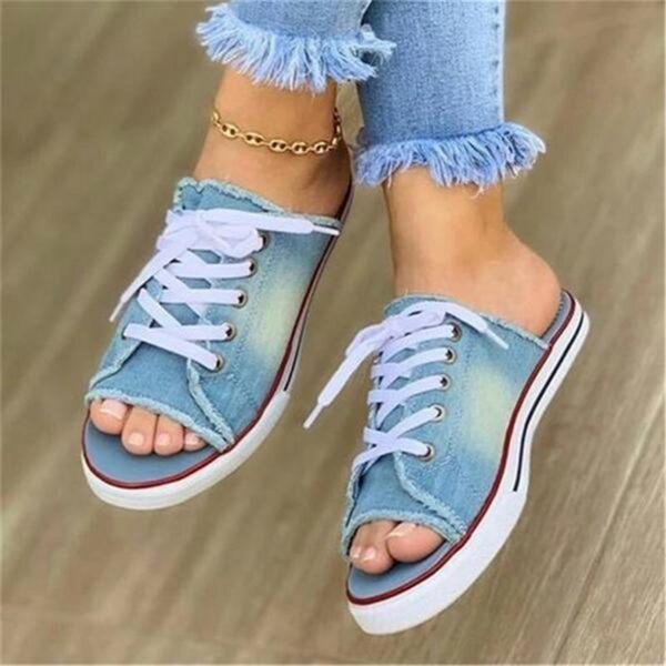 Women Summer Sandals Flats Shoes Woman Sexy Slippers Slides Lace Up Plus Size Denim Jean Sandalias Mujer - Image 4