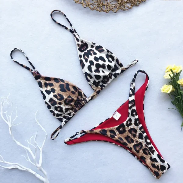 High Cut Micro Bikini Women Leopard Bandage Push Up Swimsuit Sexy Bathing Suit