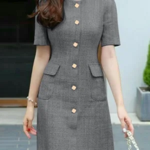 Elegant Women Short Sleeve Slim Korean Fashion Summer Dress