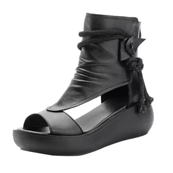 Shoes for Women Ladies Vintage Pu Leather Boots Fashion Women Sandals - Image 3