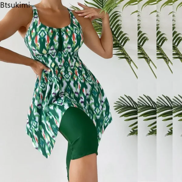 Women Summer Swimsuit with Pants Vintage Print Large Tankini Swimwear