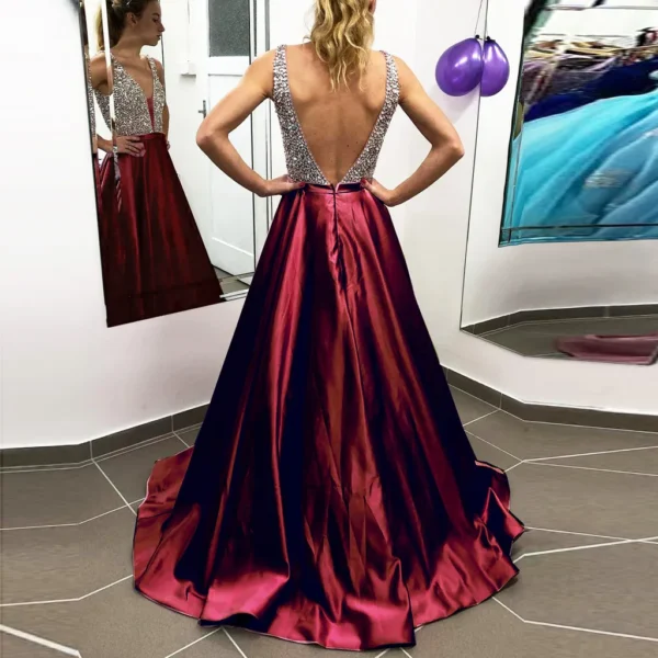V Neck Sleeveless High Waist Long Bridesmaid Cocktail Party Dresses - Image 2