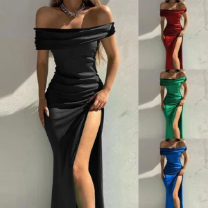 Short Sleeve One Neck High Slit Sexy Party Dress for Women