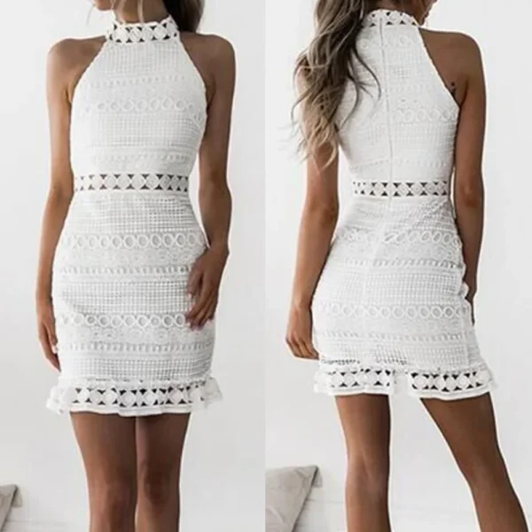 Women Lace Patchwork Sleeveless Cocktail Party Dress
